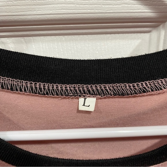 ROMWE Women’s Short-Sleeve Baseball Pattern Cropped Shirt - pink & black, size L - Picture 5 of 7